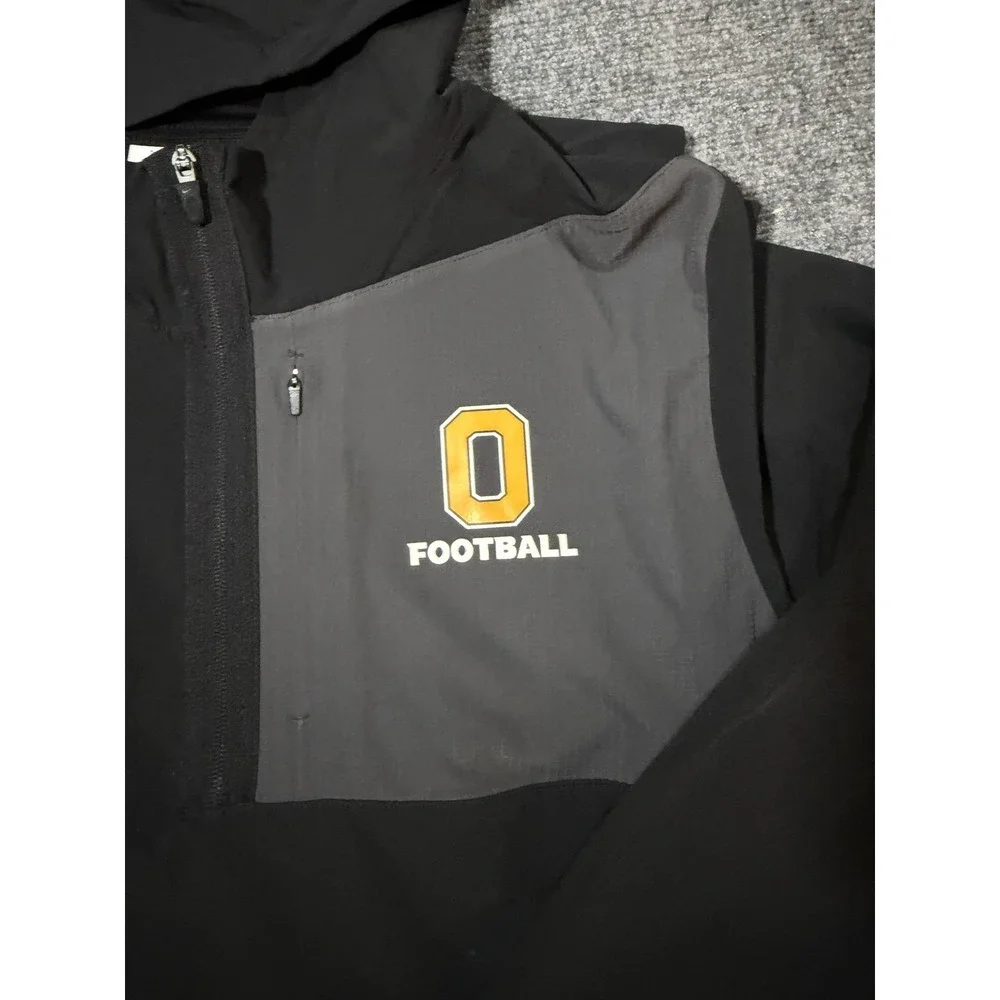 O Football Jacket Mens XL Black Football Nike Hooded Half Zip Coach Pullover - Picture 3 of 10
